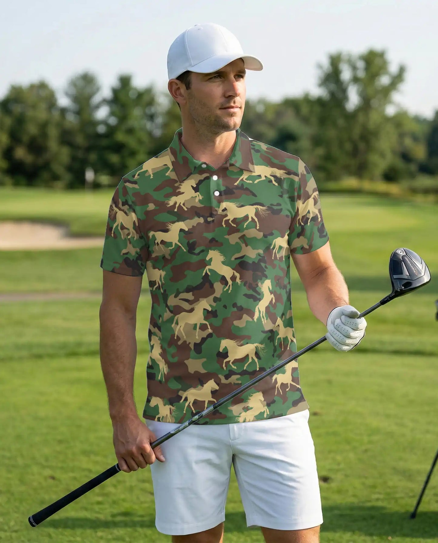 Camo Horse 3D Polo Shirt for Men – Military Camouflage & Wild Horse Print | Azhobbyshop