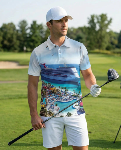 Cruise Ship Hawaiian 3D Polo Shirt for Men – Tropical Vacation Beach Style | Azhobbyshop