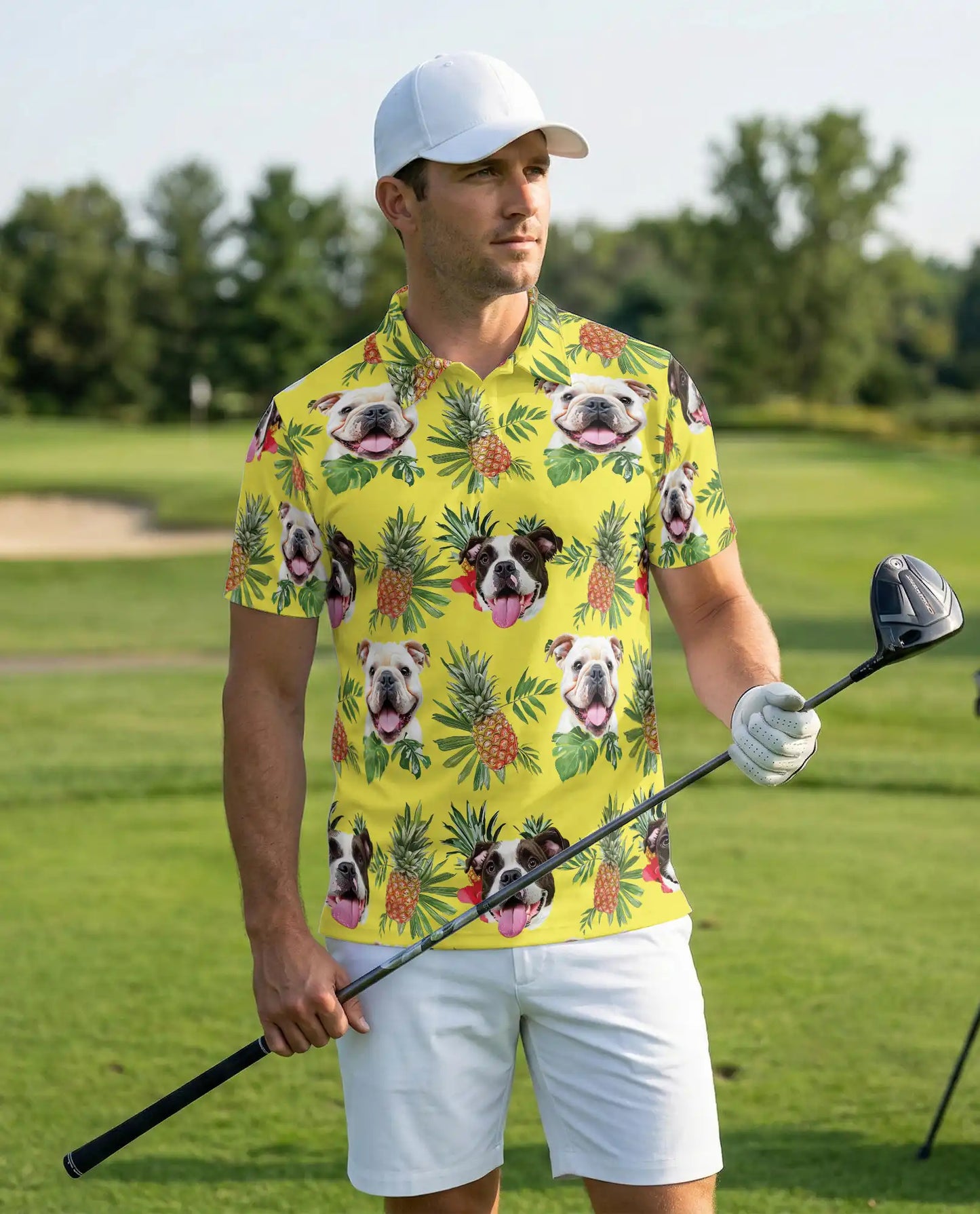 Bulldog Pineapple Tropical Hawaiian Polo Shirt | Azhobbyshop