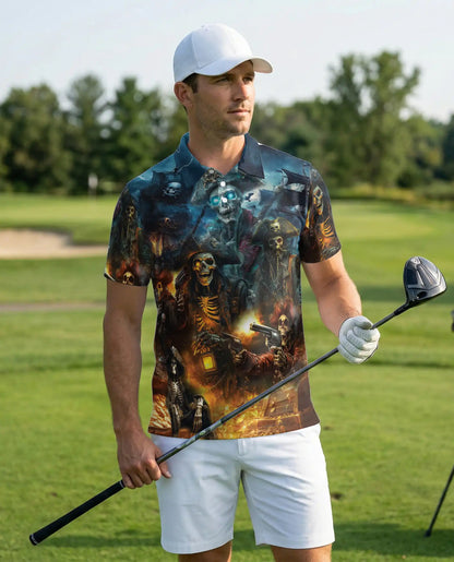 Pirate Skull 3D Polo Shirt for Men – Dark Gothic Skeleton Style | Azhobbyshop