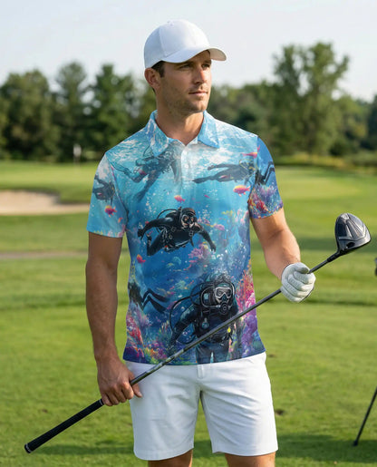 Scuba Diving 3D Polo Shirt for Men – Ocean Adventure Diver Style | Azhobbyshop