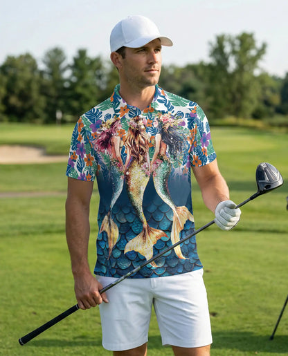 Triple Mermaid Tropical 3D Polo Shirt for Men – Floral Ocean Hawaiian Style | Azhobbyshop