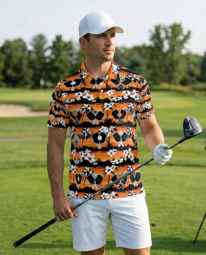 Pickleball Tropical 3D Polo Shirt – Rhombus Pattern Island Style | Azhobbyshop