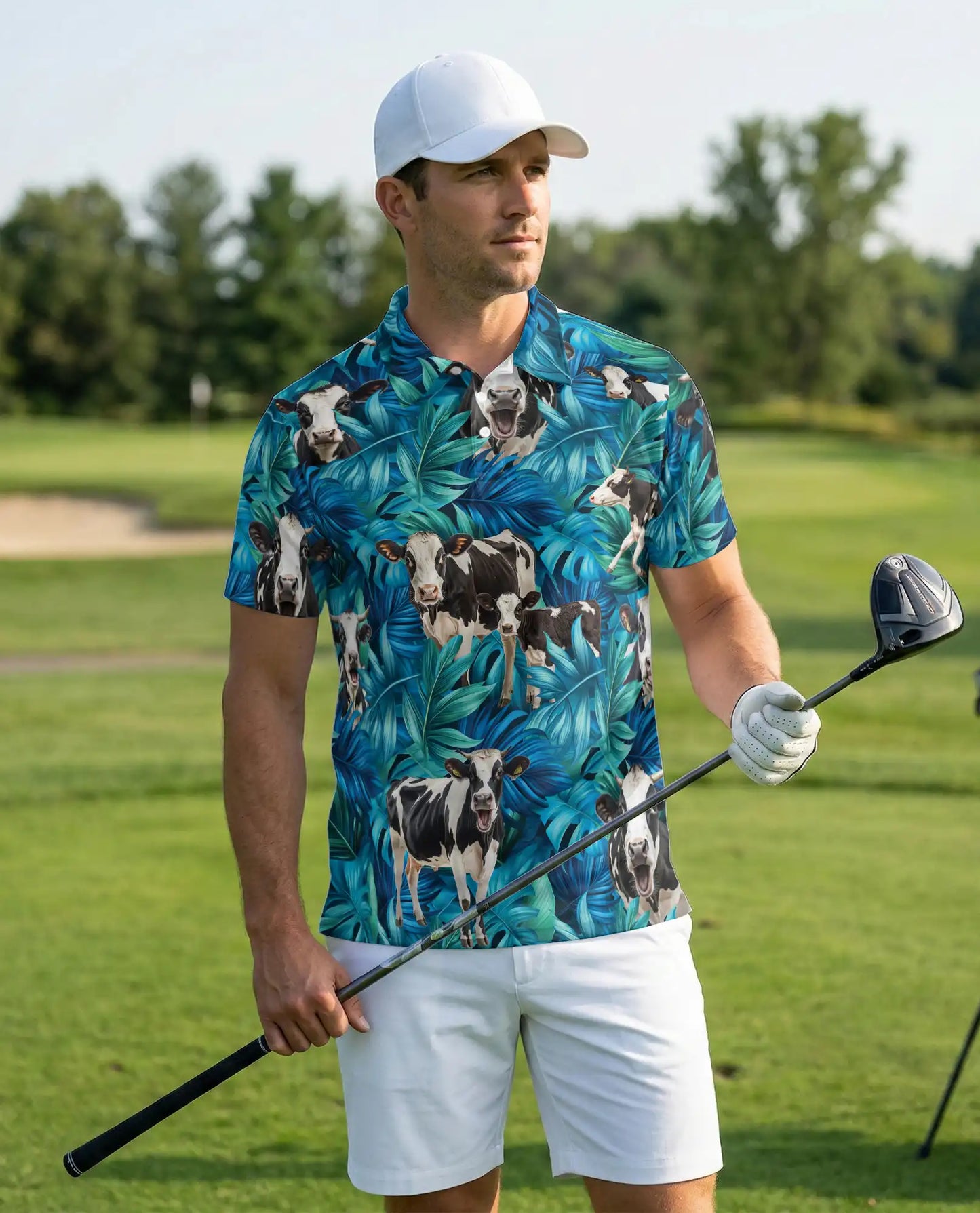 Cow Tropical 3D Polo Shirt for Men – Funny Farm Animal Hawaiian Style | Azhobbyshop