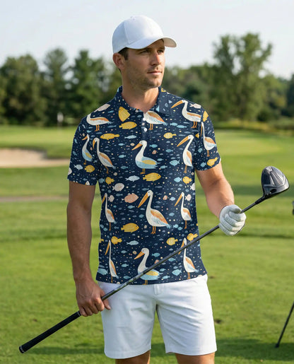 Pelican Ocean 3D Polo Shirt for Men – Coastal Beach Bird Pattern Style | Azhobbyshop