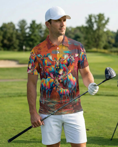 Colorful Moose Wildlife Polo Shirt | Azhobbyshop