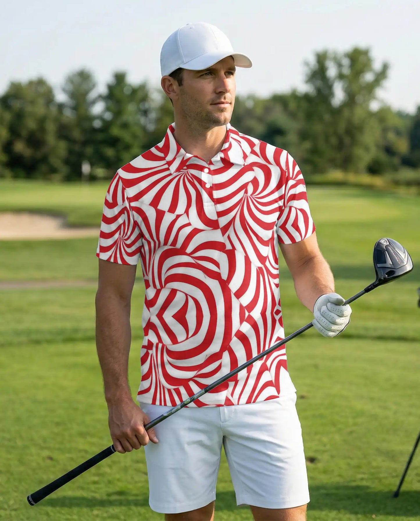Red Swirl 3D Polo Shirt for Men – Abstract Optical Pattern Style | Azhobbyshop