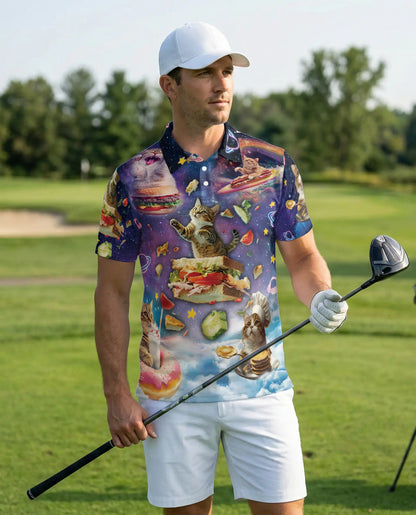 Cosmic Cat Polo Shirt- Funny Space Cat Lover Galaxy Style | Azhobbyshop