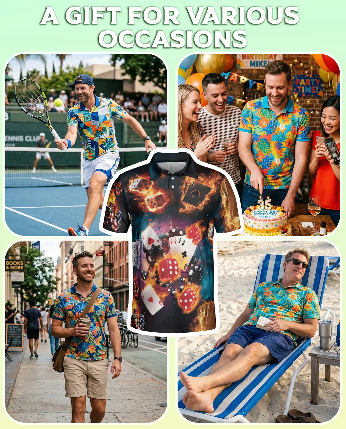 Casino Poker 3D Polo Shirt for Men – Dice Card Gambling Party Style | Azhobbyshop
