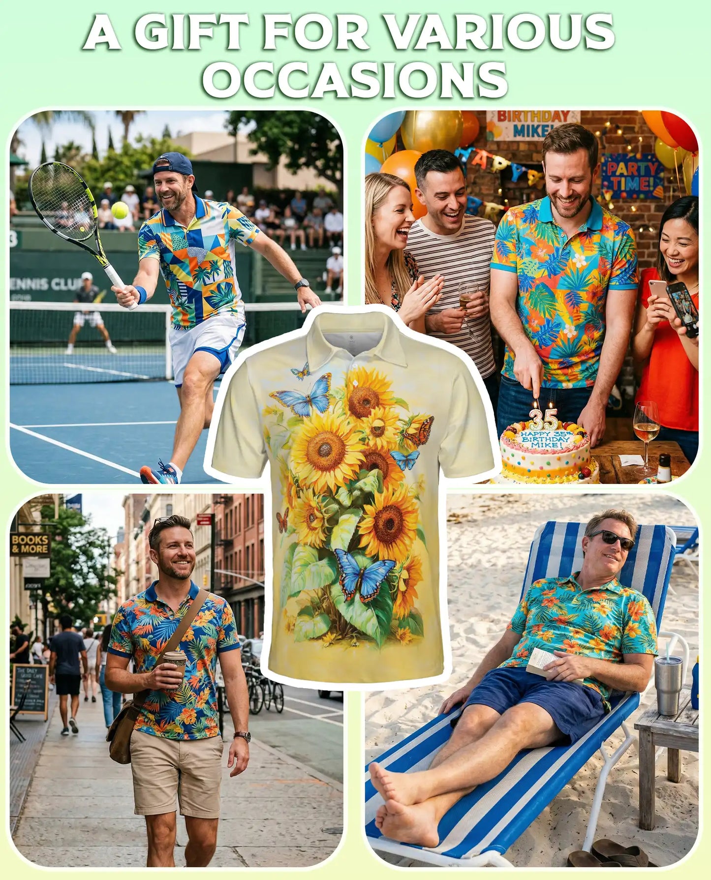 Sunflower Butterfly 3D Polo Shirt for Men – Floral Nature Summer Style | Azhobbyshop