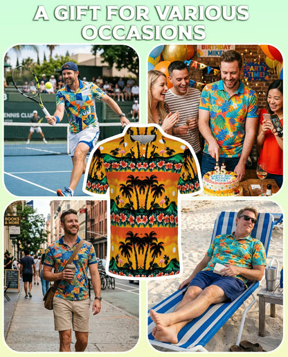 Tropical Sunset Flamingo 3D Polo Shirt for Men – Palm Tree Island Print | Azhobbyshop