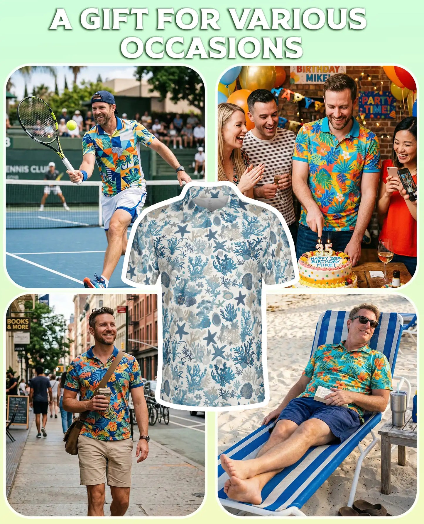 Ocean Coral Starfish 3D Polo Shirt for Men – Coastal Sea Life Hawaiian Style | Azhobbyshop