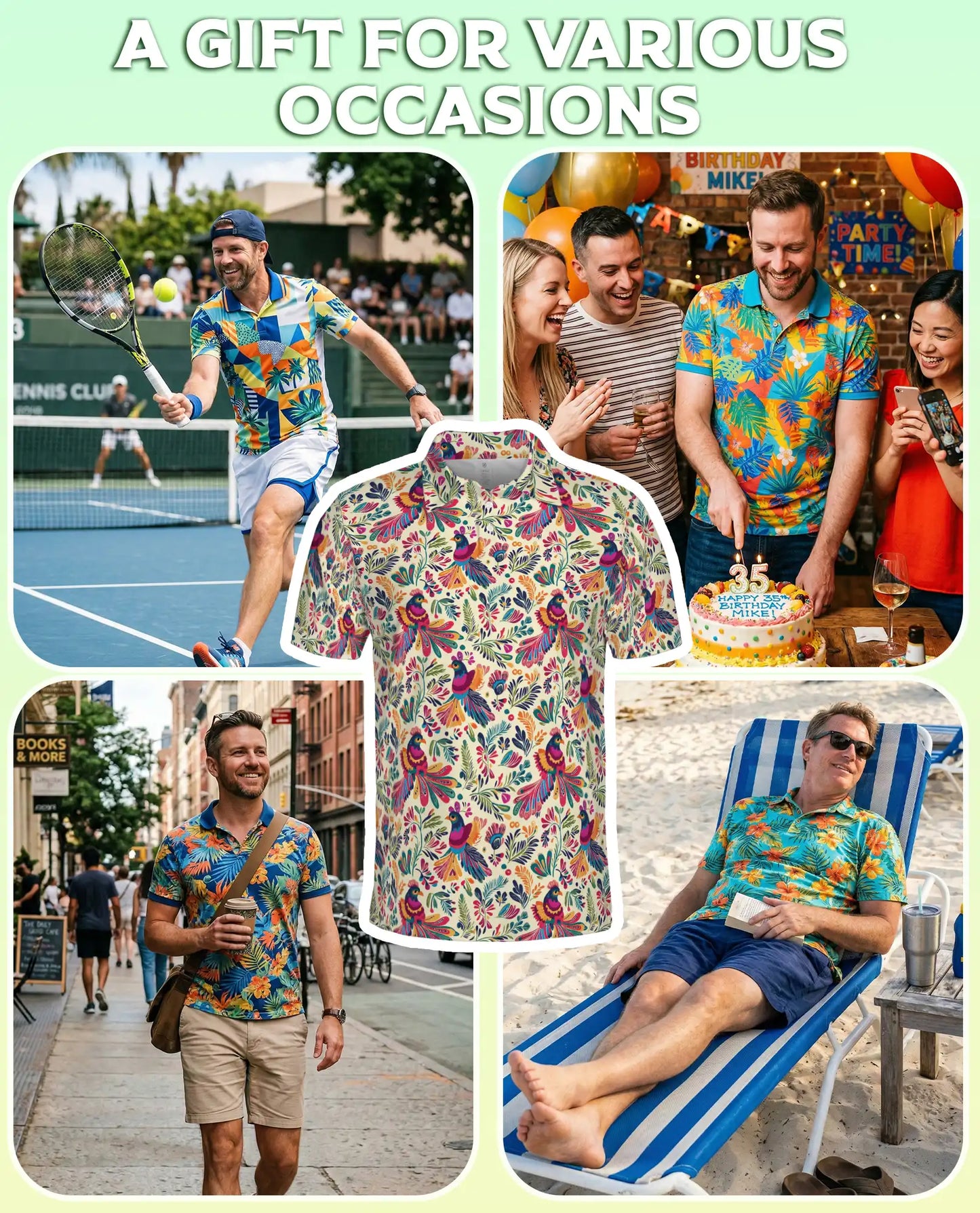 Colorful Bird Floral 3D Polo Shirt for Men – Vibrant Nature Pattern | Azhobbyshop