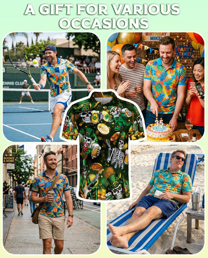 St. Patrick’s Day Skull Hawaiian Polo Shirt – Irish Beer Skeleton Shirt | Azhobbyshop