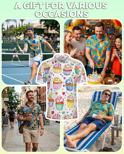 Cupcake Polo Shirt -Colorful Dessert Print Cute Sweet Treat Shirt | Azhobbyshop