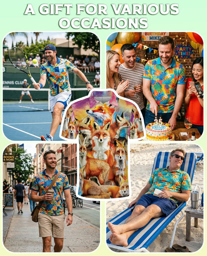 Fox Wildlife 3D Polo Shirt for Men – Colorful Forest Animal Print | Azhobbyshop