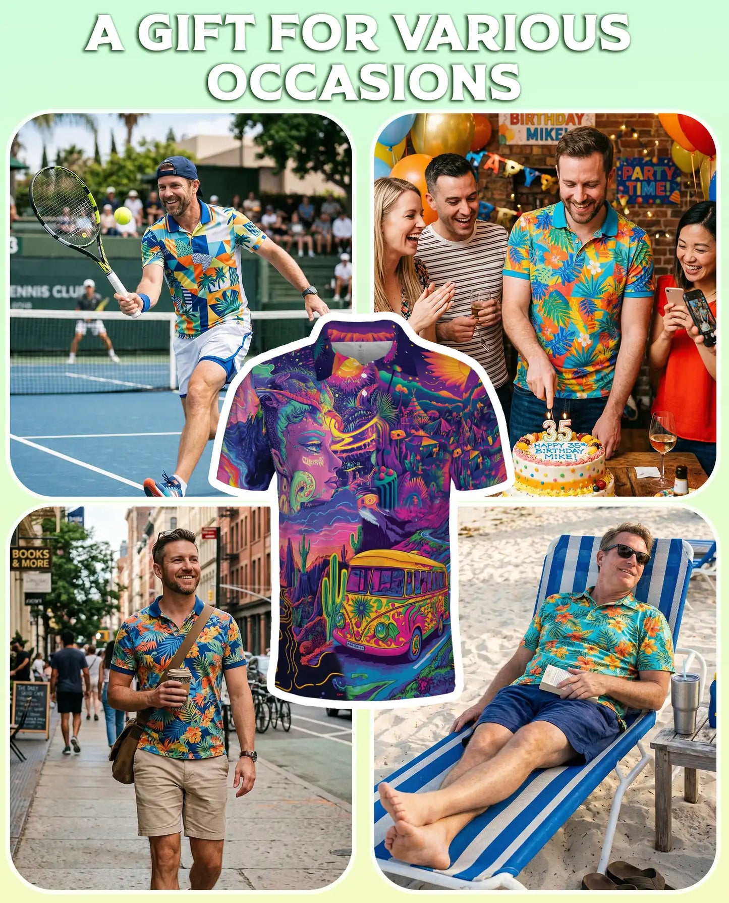 Camping Hippie Psychedelic Van Polo Shirt | Azhobbyshop