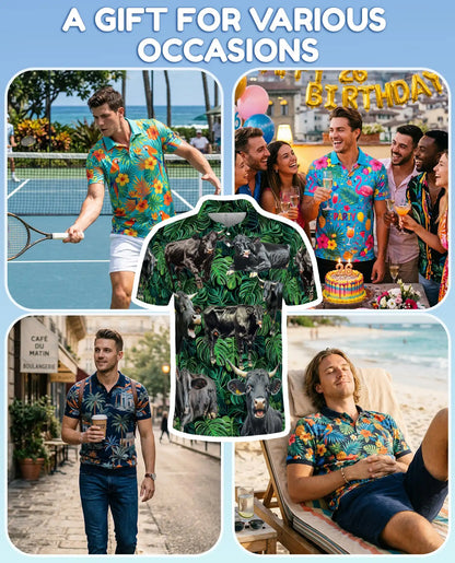 Funny Cow 3D Polo Shirt for Men – Farm Animal Tropical Style | Azhobbyshop