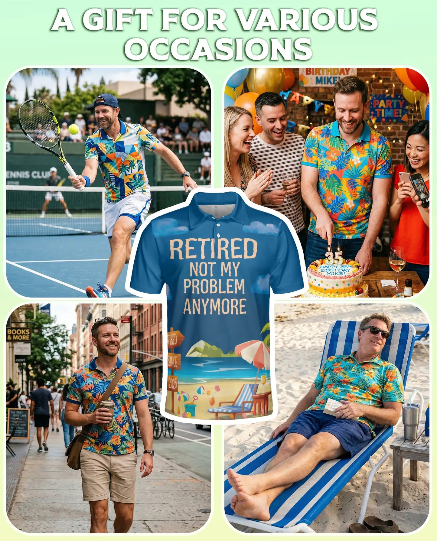 Retired 3D Polo Shirt for Men – Funny Retirement Beach Vacation Gift | Azhobbyshop