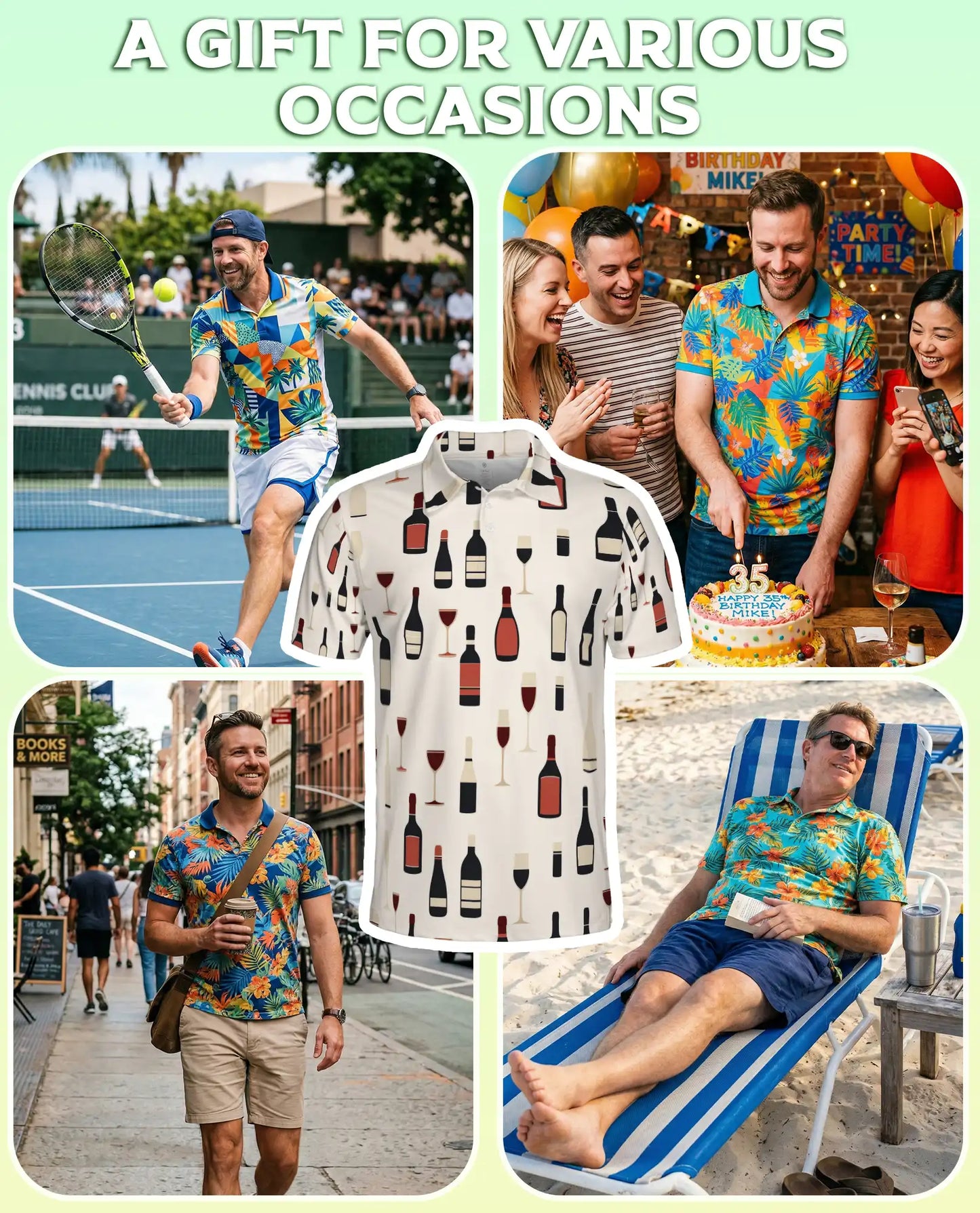 Wine Bottle Pattern Polo Shirt | Azhobbyshop