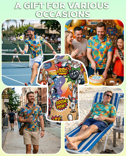 Comic Bowling Polo Shirt -Boom Pow Funny Bowling Graphic Shirt | Azhobbyshop