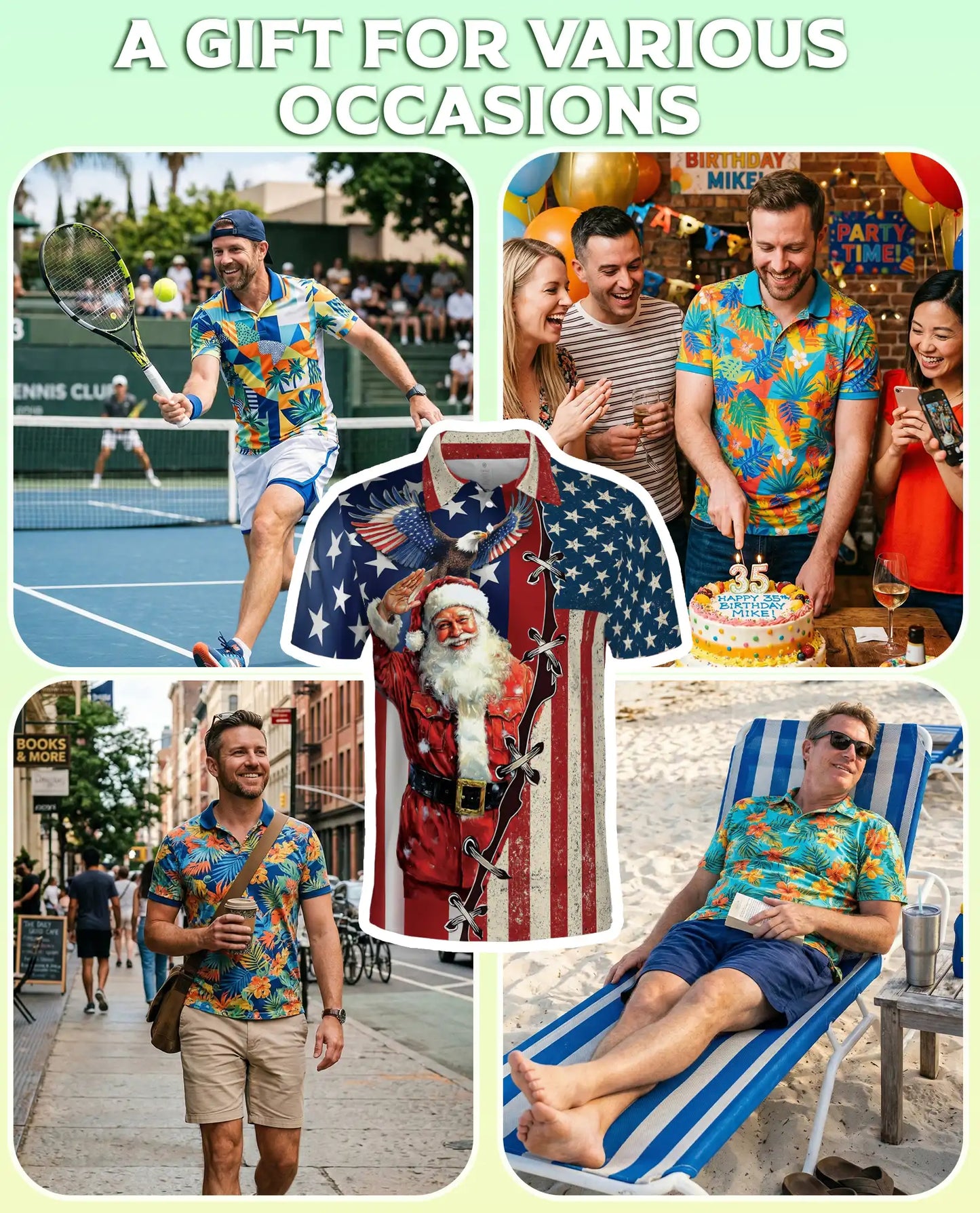 Patriotic Santa Eagle American Flag 3D Polo Shirt | Azhobbyshop