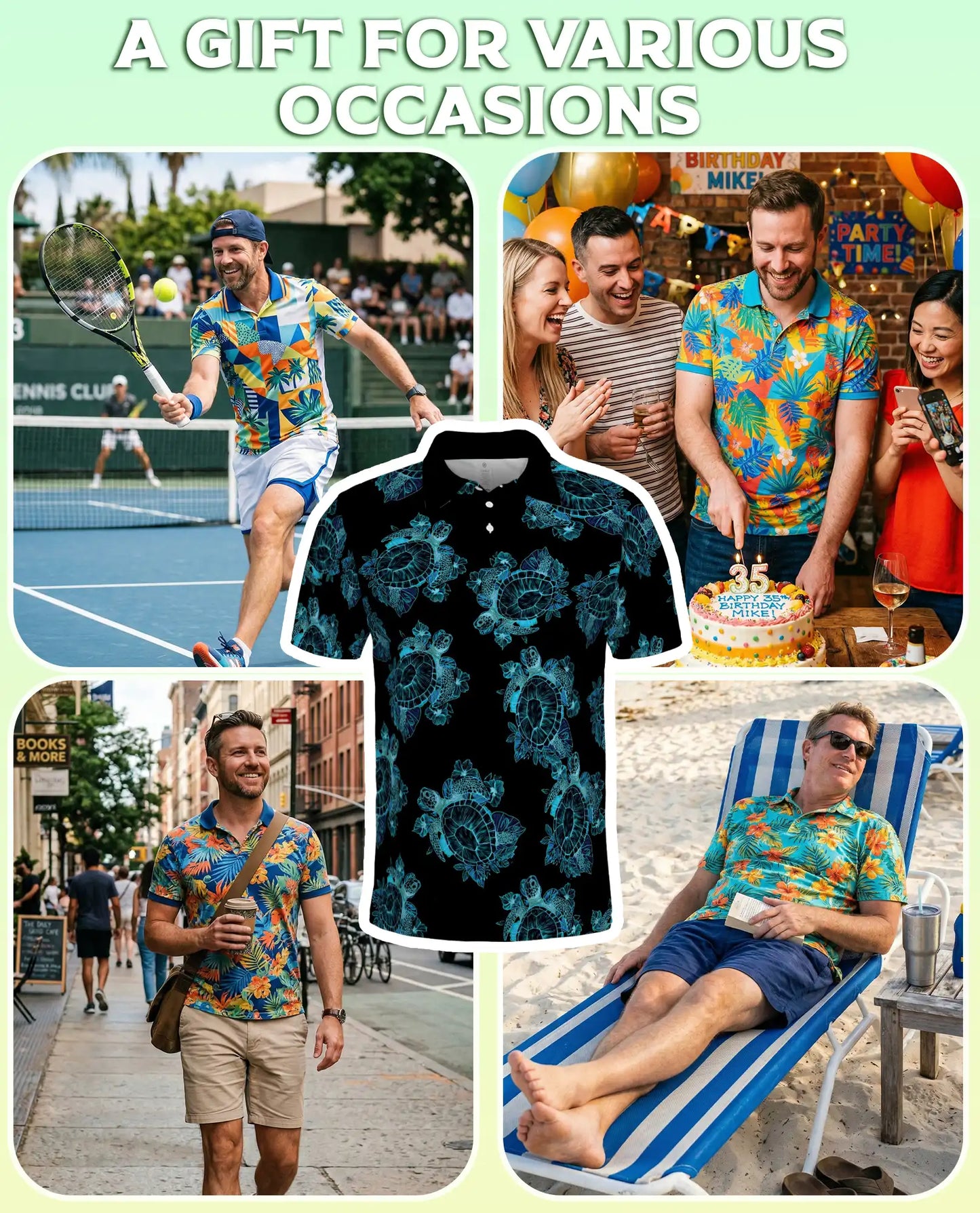 Sea Turtle Polo Shirt -Ocean Lover Tropical Beach Style | Azhobbyshop