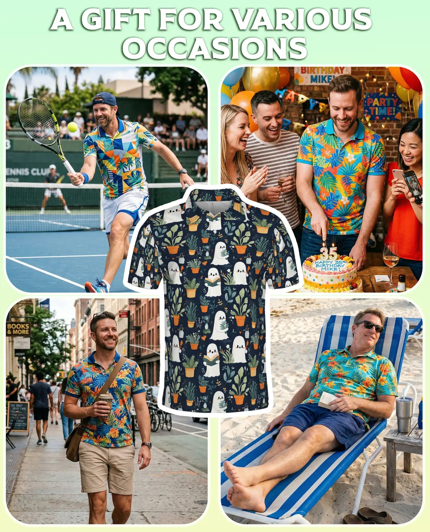 Cute Ghost Plant Polo Shirt for Men – Funny Halloween Garden Style | Azhobbyshop
