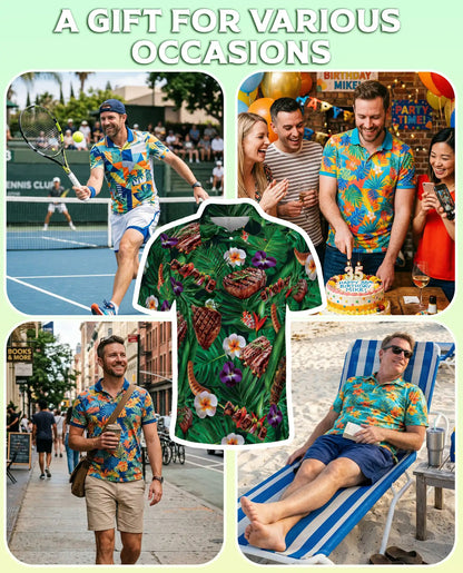 Grilled Steak Tropical Polo Shirt – BBQ Hawaiian Food Pattern | Azhobbyshop