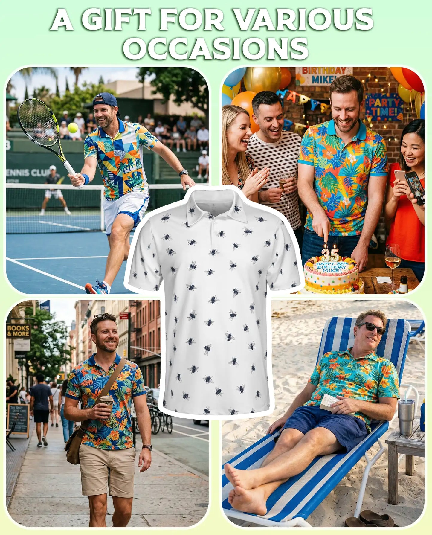 Housefly Pattern 3D Polo Shirt for Men – Funny Insect Print Casual Tee | Azhobbyshop