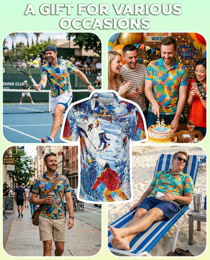 Skiing 3D Polo Shirt for Men – Colorful Winter Mountain Style | Azhobbyshop