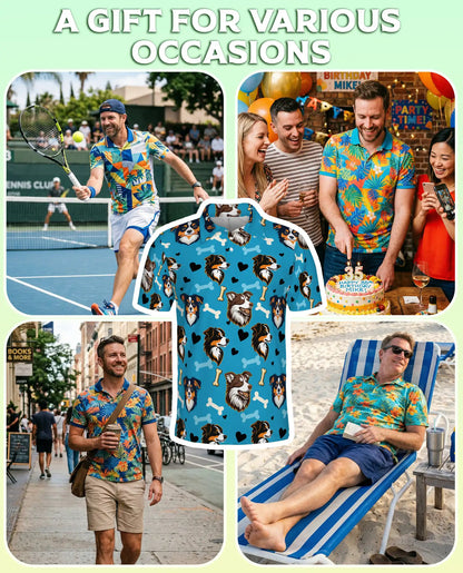 Cute Dog Pattern Polo Shirt – Cartoon Puppy & Bone Print | Azhobbyshop