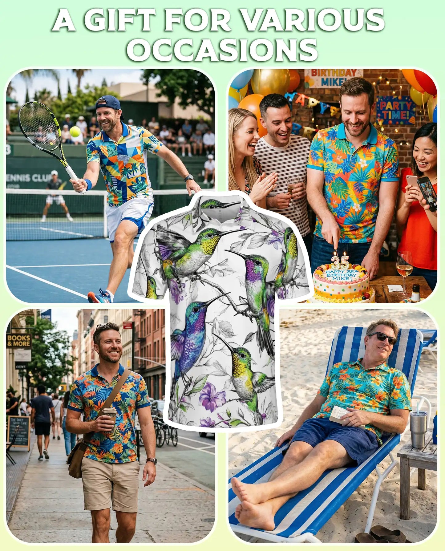 Hummingbird 3D Polo Shirt for Men – Colorful Bird Floral Art Style | Azhobbyshop
