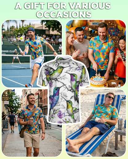 Hummingbird 3D Polo Shirt for Men – Colorful Bird Floral Art Style | Azhobbyshop