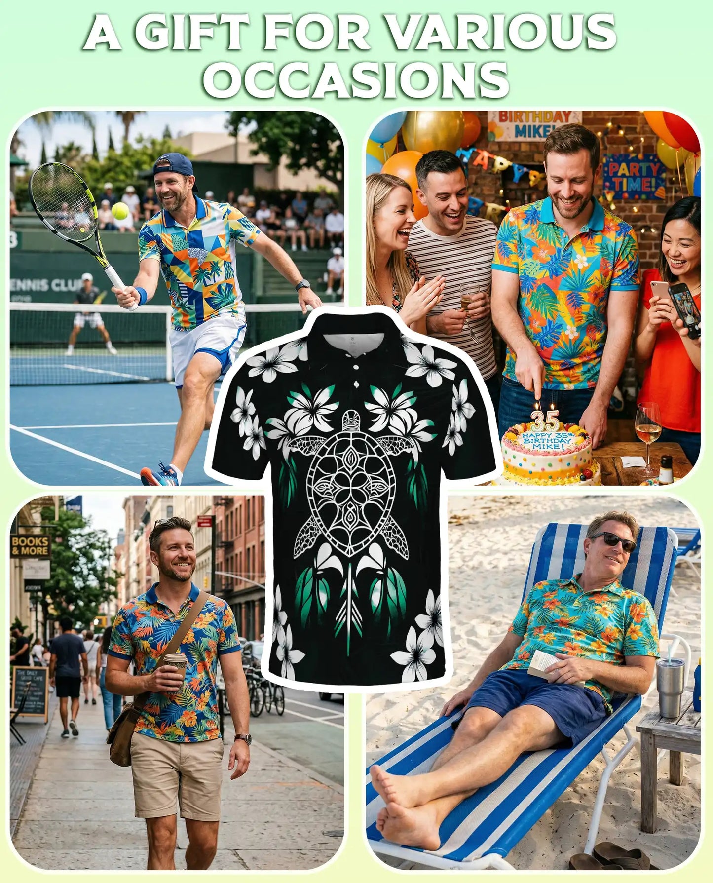Sea Turtle Polo Shirt- Hawaiian Floral Tropical Beach Style | Azhobbyshop