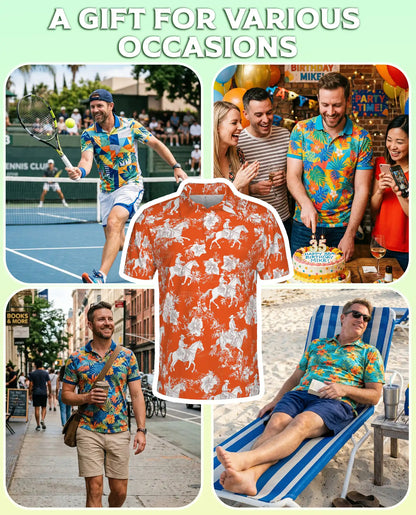 Aloha Polo Shirt Saddle Bronc Orange – Cowboy & Floral Design | Azhobbyshop