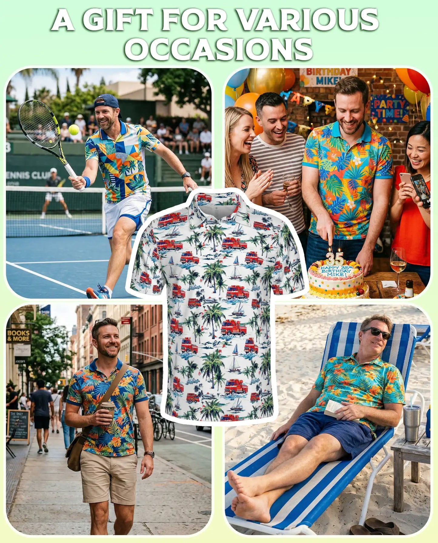 Fire Truck Friend Tropical Beach Polo Shirt | Azhobbyshop