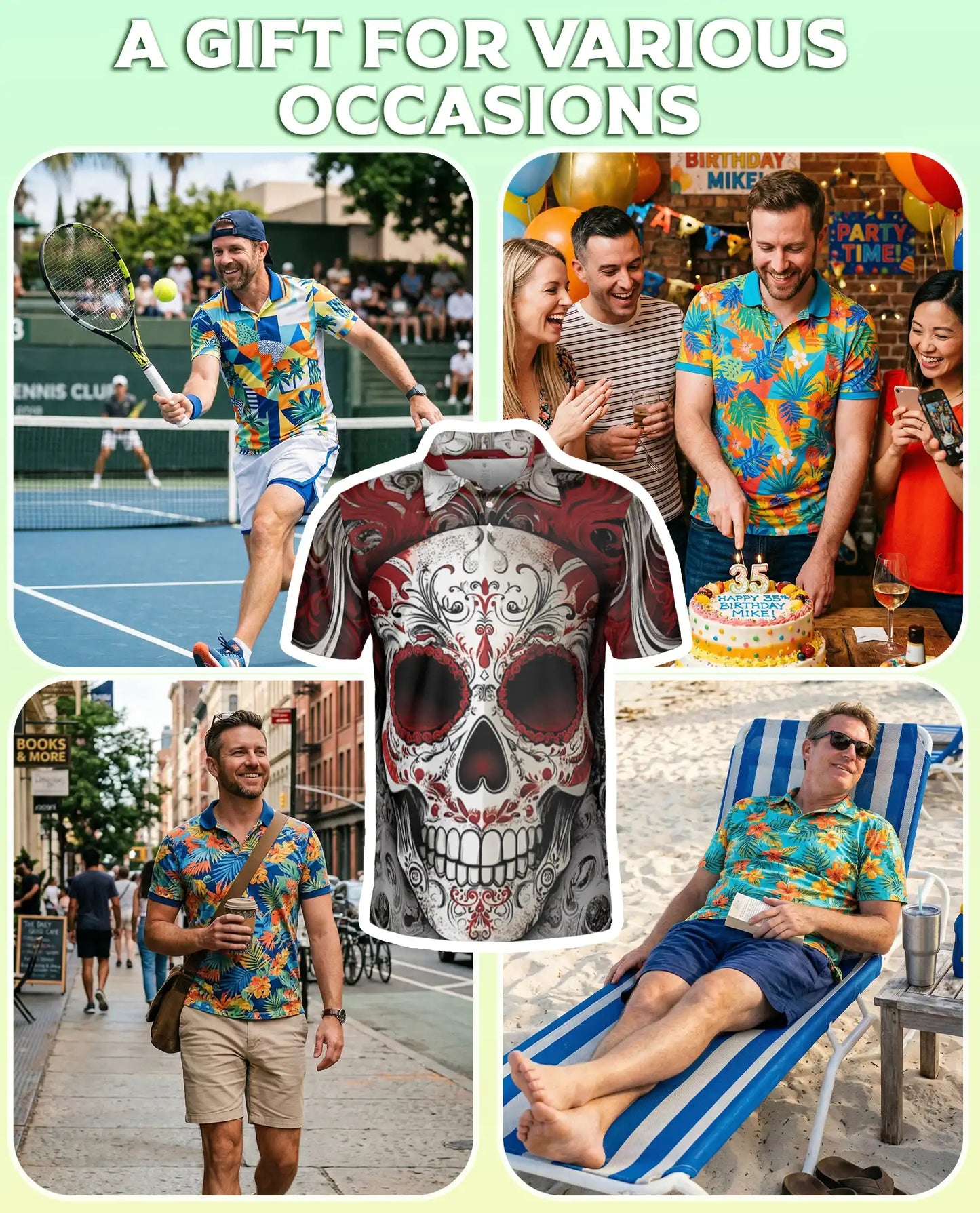 Sugar Skull 3D Polo Shirt for Men – Red Gothic Day of the Dead Style | Azhobbyshop
