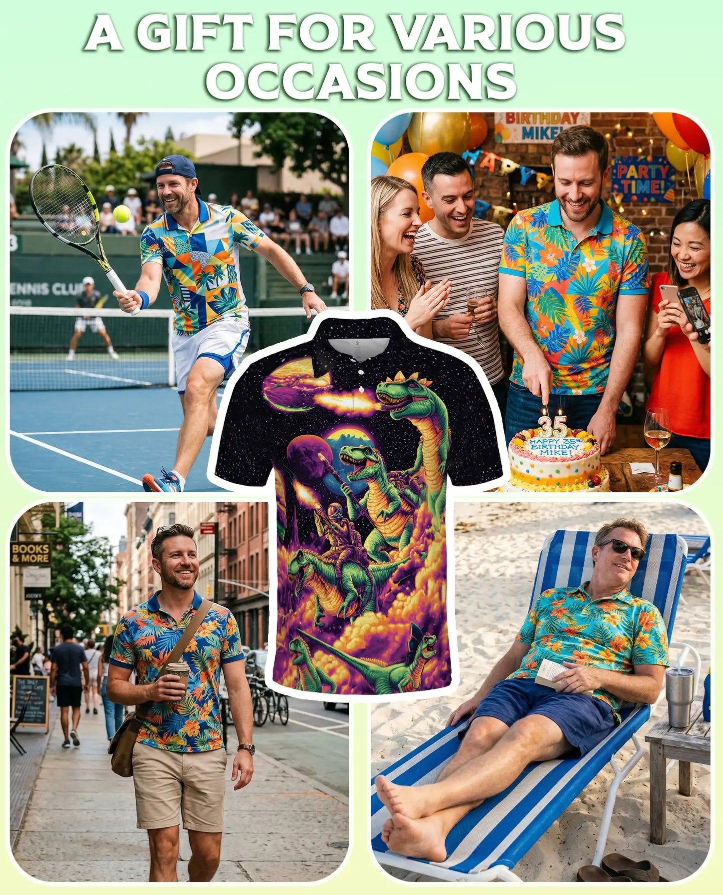 Galaxy Dinosaurs 3D Polo Shirt for Men – Space T-Rex Cosmic Print | Azhobbyshop