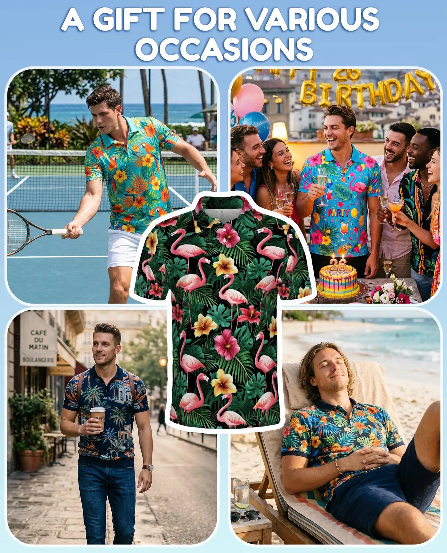 Flamingo Hawaiian 3D Polo Shirt for Men – Tropical Flower Beach Style | Azhobbyshop