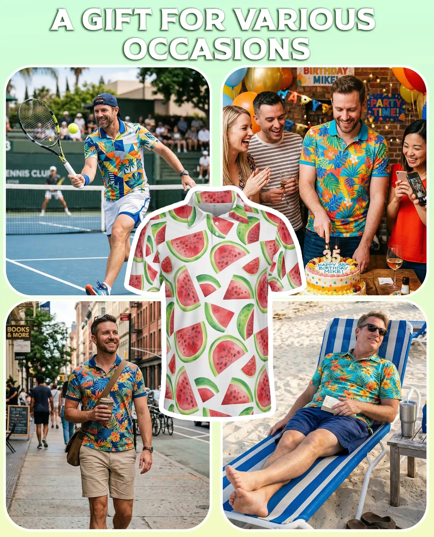 Watermelon Slice 3D Polo Shirt for Men – Fresh Summer Fruit Pattern | Azhobbyshop