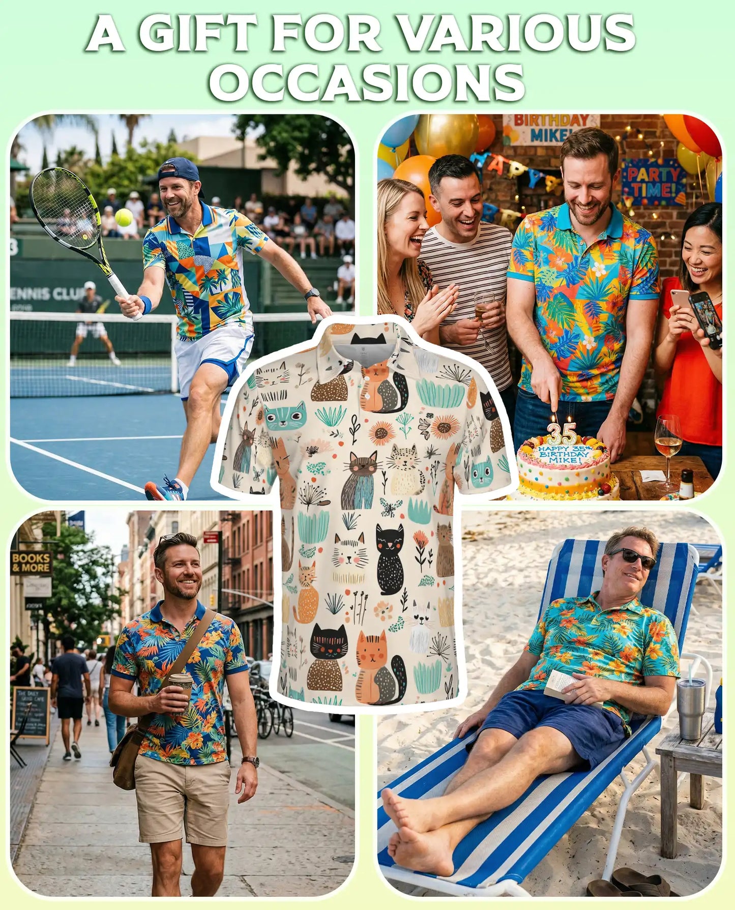 Cute Cartoon Cat Polo Shirt – Fun Cat Pattern All Over Print | Azhobbyshop