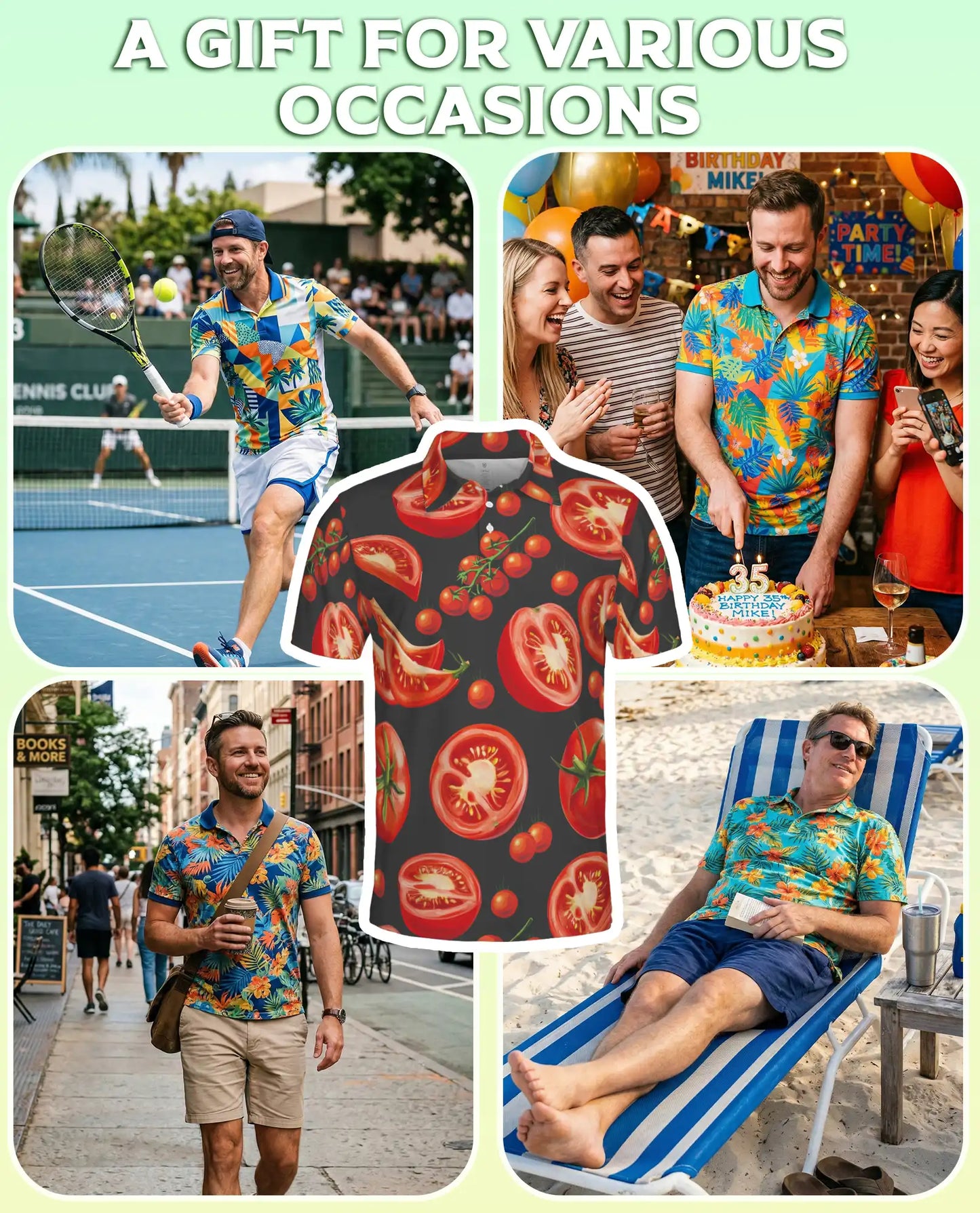 Tomato Polo Shirt -Funny Food Print Fresh Veggie Shirt | Azhobbyshop