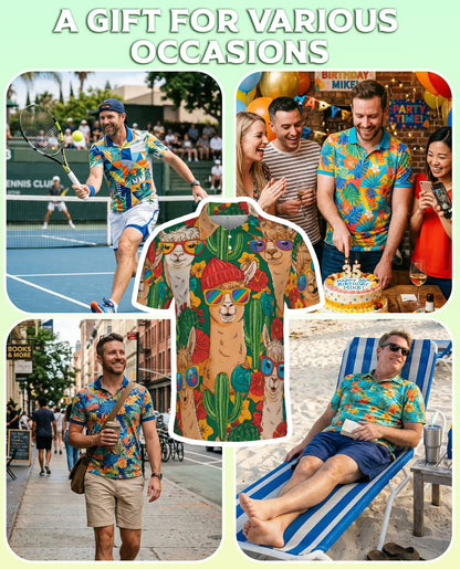 Funny Llama 3D Polo Shirt for Men – Cactus Desert Summer Style | Azhobbyshop