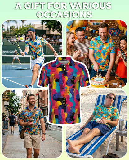 80s Pattern 3D Polo Shirt – Retro Neon Geometric Art Style | Azhobbyshop