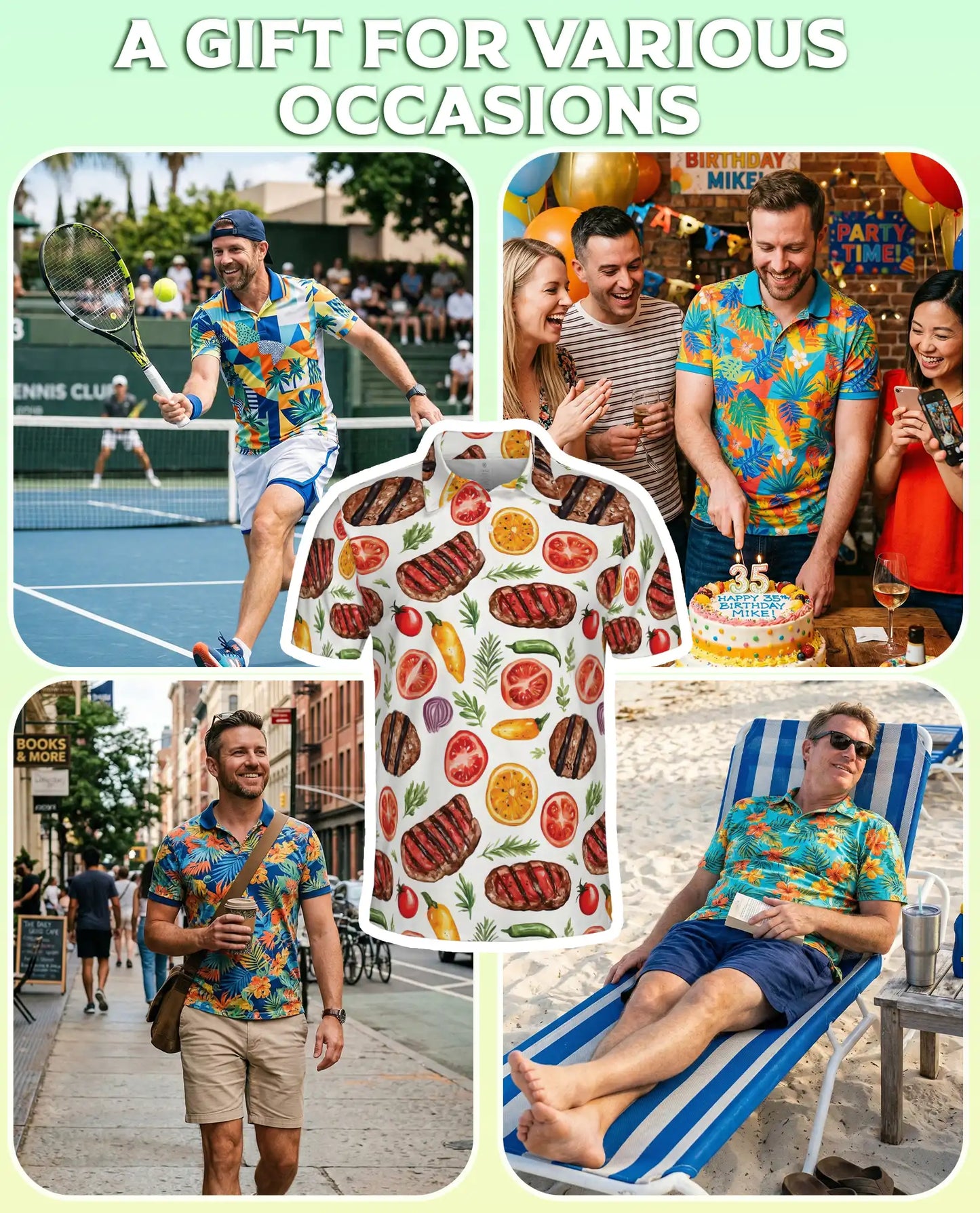 Grilled Steak 3D Polo Shirt for Men – BBQ Food Lover Summer Style | Azhobbyshop