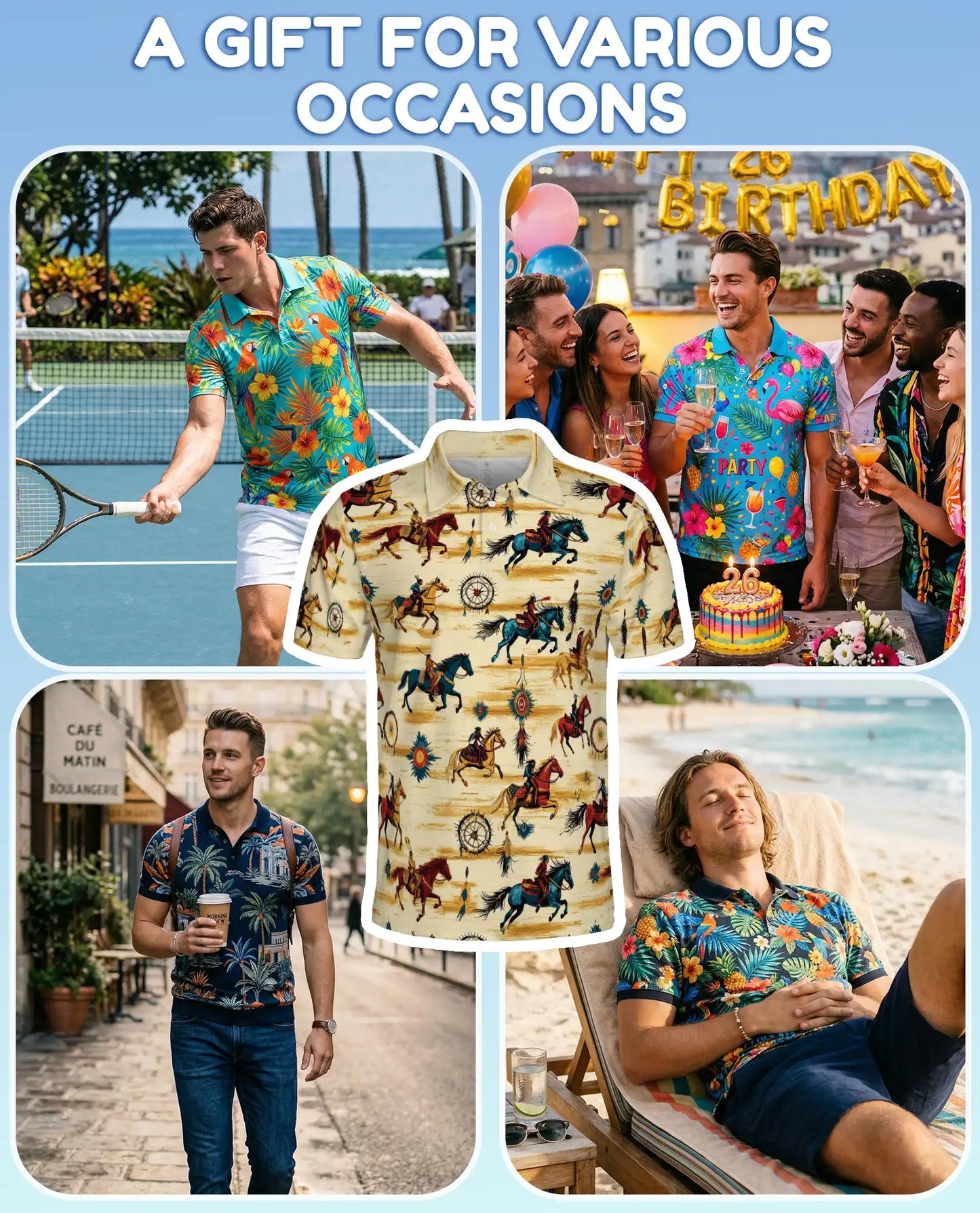 Wild Horse 3D Polo Shirt for Men – Western Native American Style Print | Azhobbyshop