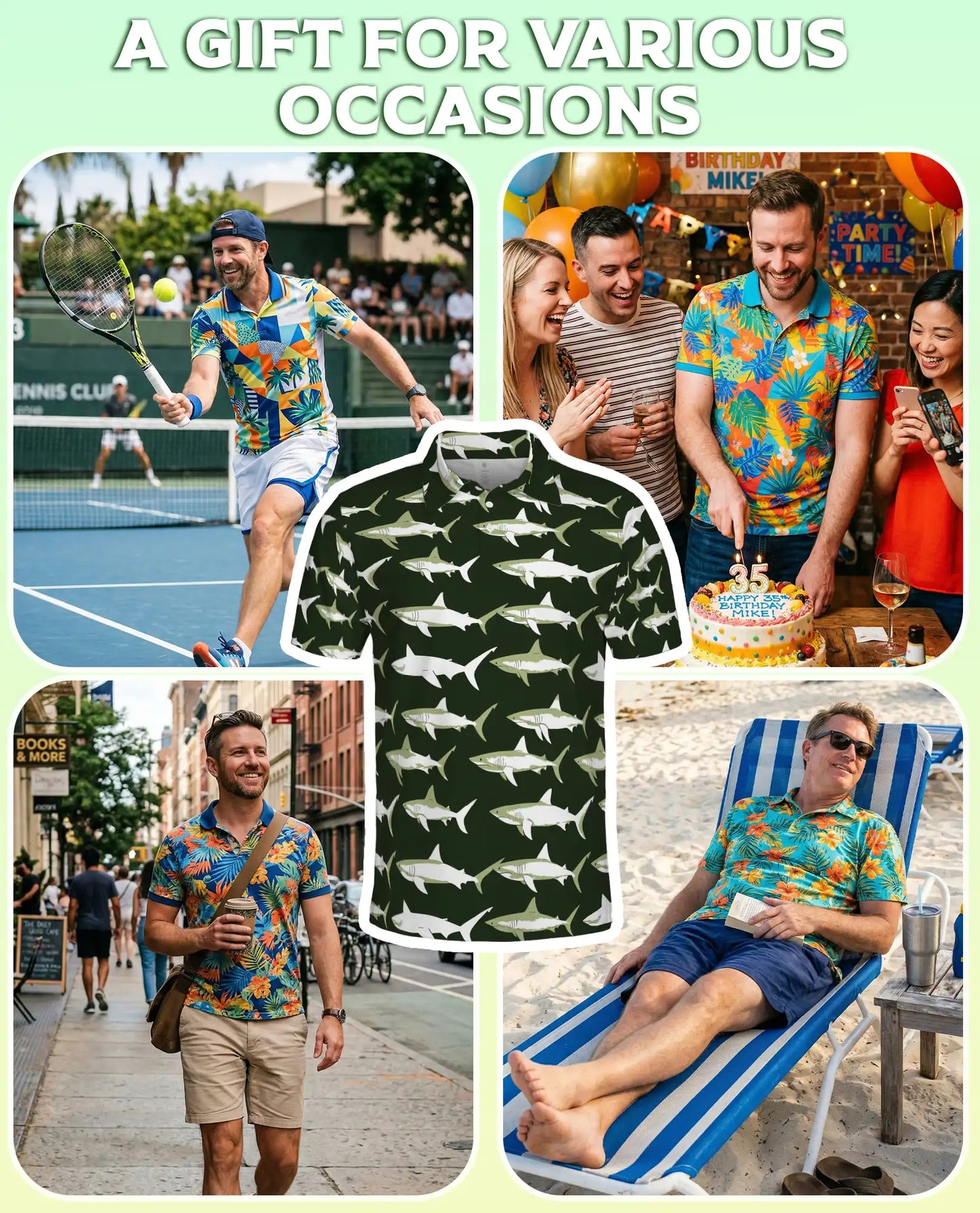 Retro Shark 3D Polo Shirt for Men – Vintage Ocean Animal Style | Azhobbyshop
