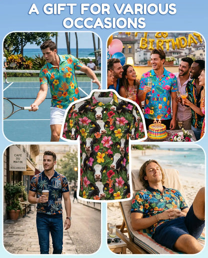 Tropical Cow Hawaiian Polo Shirt – Holstein Cow Floral Shirt | Azhobbyshop