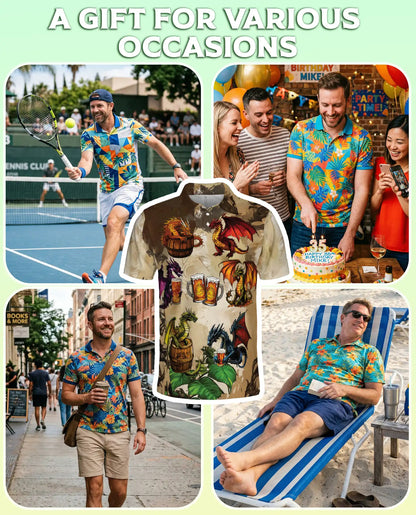 Dragon Beer Polo Shirt – Fantasy Dragon Drinking Beer 3D Graphic | Azhobbyshop